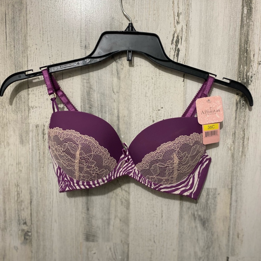 0606 Affinitas Purple and Cream Lace Push Up Bra with Underwire Support